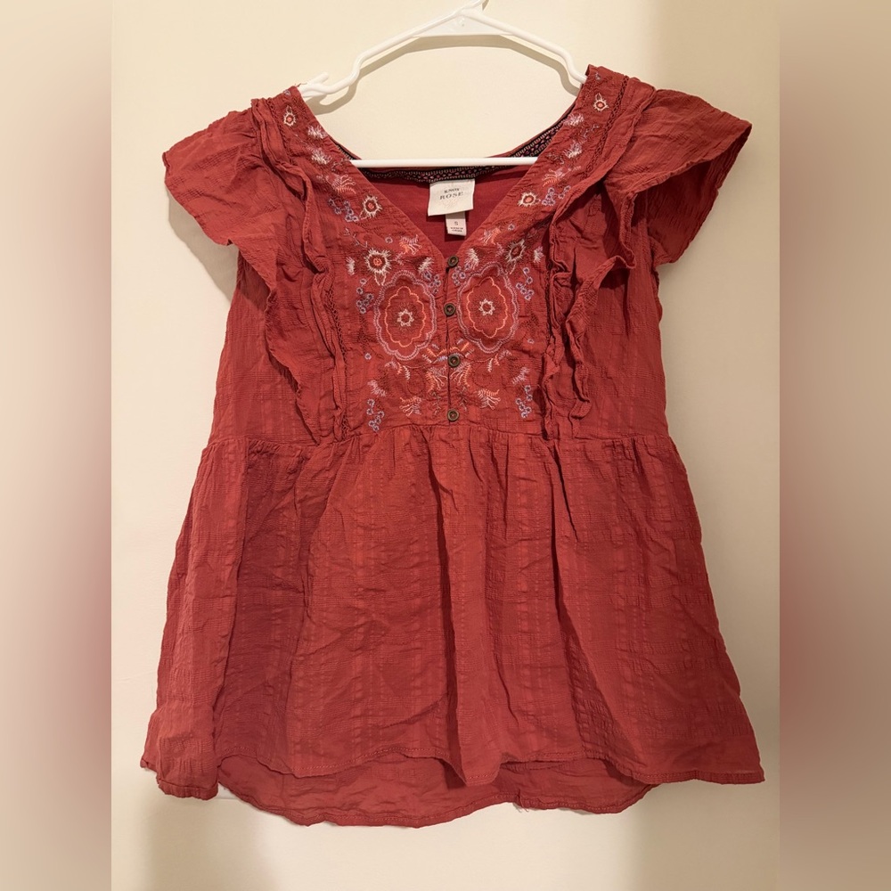 Knox Rose Embroidered Babydoll Top Boho Cottagecore Small